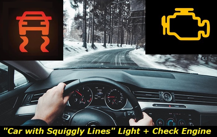 car with squiggly light and check engine